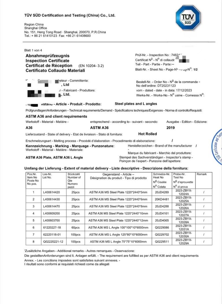 TUV certificate